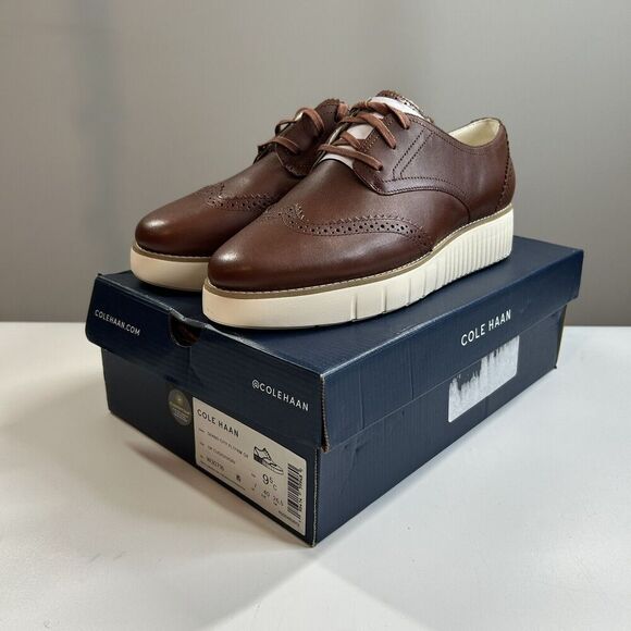 COLE HAAN Women’s 9.5 Grand City Platform Oxford Dark Cuoio Ivory Brown Leather - Picture 1 of 9